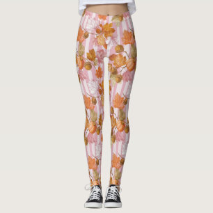 Pink Autumn Leaves and Acorns Pattern - Fall Leggings
