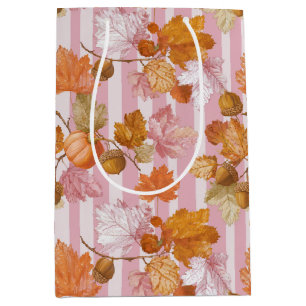 Pink Autumn Leaves and Acorns Pattern - Fall Medium Gift Bag