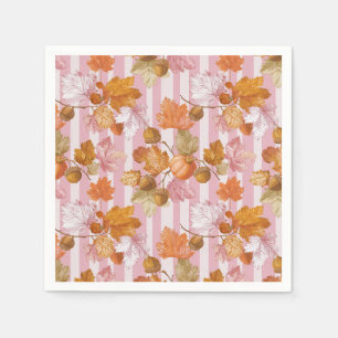 Pink Autumn Leaves and Acorns Pattern - Fall Napkin