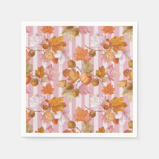Pink Autumn Leaves and Acorns Pattern - Fall Napkin (Front)