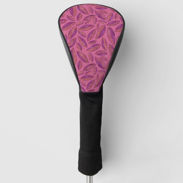 Pink Autumn Leaves Pattern Golf Head Cover (Front)