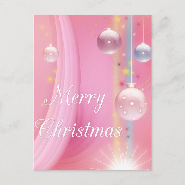 Pink avec ampoules Joyeuses cartes postales de Noë (Devant)