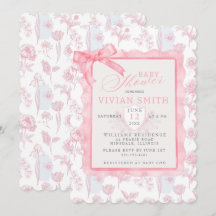 Pink avec bow Chinoiserie Baby shower invitation
