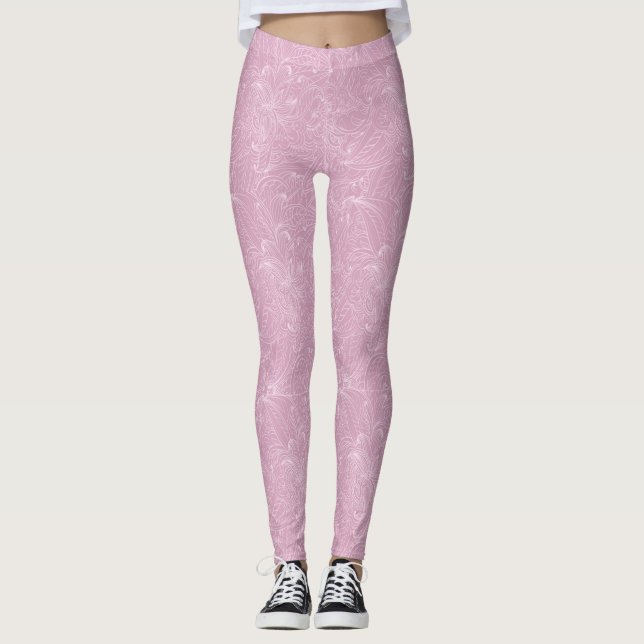 Pink avec dentelle florale Leggings Motifs (Devant)