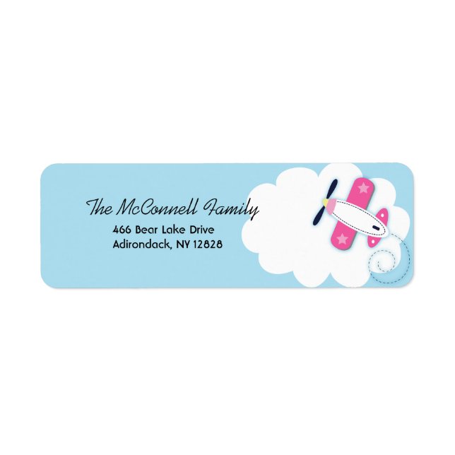 Pink Aviator Airplane PRINTABLE ADDRESS LABELS (Front)