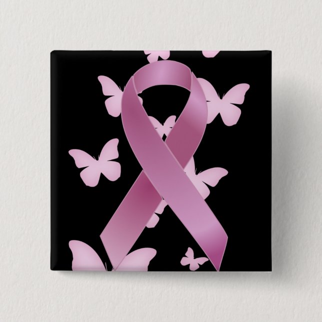 Pink Awareness Ribbon 2 Inch Square Button (Front)
