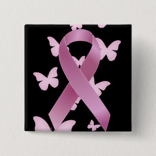 Pink Awareness Ribbon 2 Inch Square Button