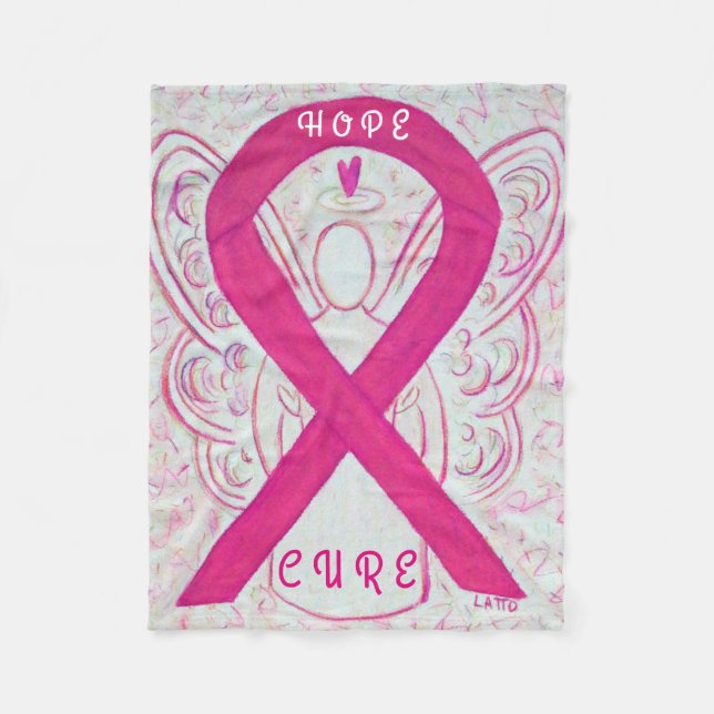 Pink Awareness Ribbon Angel Breast Cancer Blanket (Front)