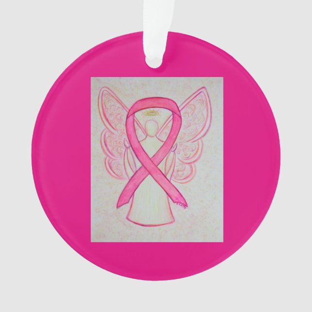 Pink Awareness Ribbon Angel Customized Ornaments (Front)