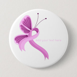 Pink Awareness Ribbon Butterfly  Button