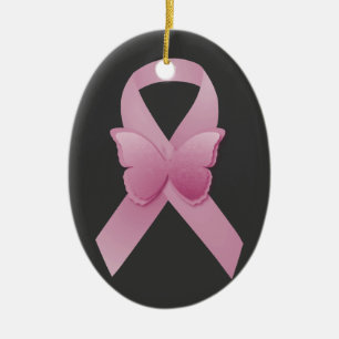 Pink Awareness Ribbon Ceramic Ornament