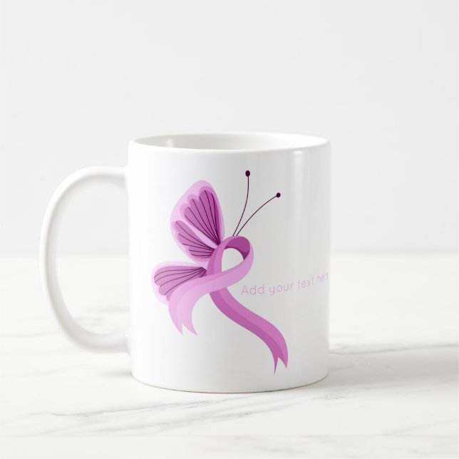 Pink Awareness Ribbon Papillon de café Mug (Gauche)