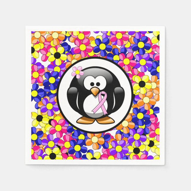 Pink Awareness Ribbon Penguin Napkin (Front)