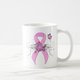 Pink Awareness Ribbon with Butterfly Coffee Mug
