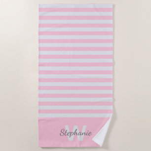 Pink awning stripe with personalization beach towel