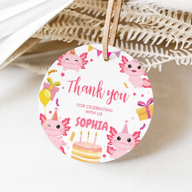 Pink Axolotl Alotl Birthday Party Round Favour Tag (Pink Girl Axolotl Alotl Birthday Party Round Favor Tags)