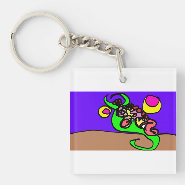 Pink axolotl art keychain (Front)