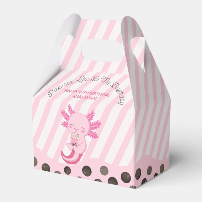 Pink Axolotl Bubble Boba Tea Par-tea Girl Birthday Favor Box (Front Side)