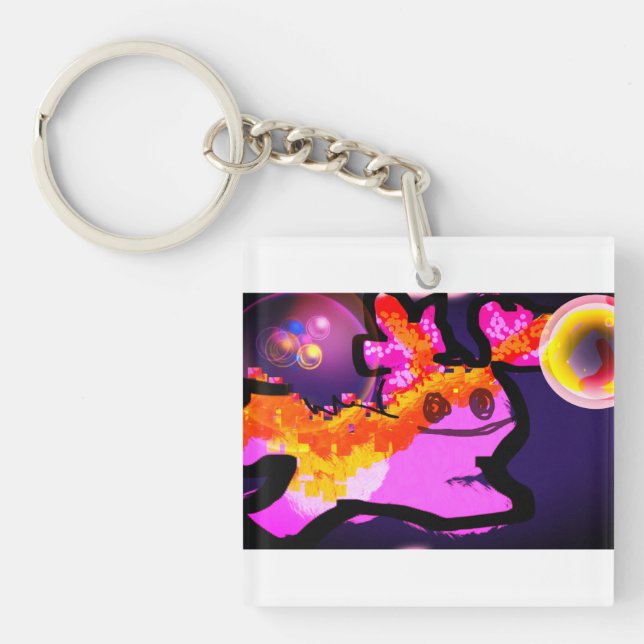 Pink axolotl fun wave keychain (Front)
