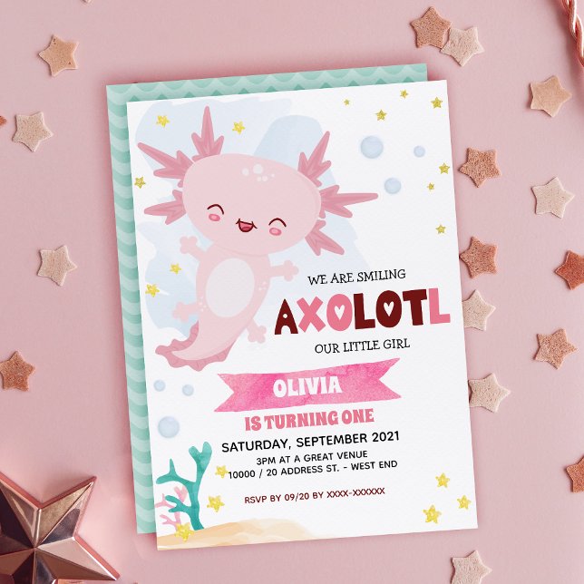 Pink Axolotl Girl Birthday Invitation (Creator Uploaded)
