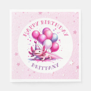 Pink Axolotl Girl's Birthday Party Napkin