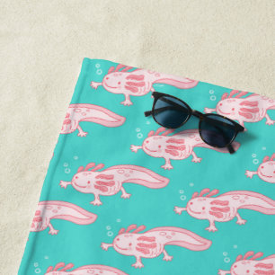 Pink Axolotl Pattern Beach Towel
