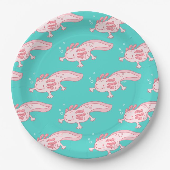 Pink Axolotl Pattern Paper Plate (Front)