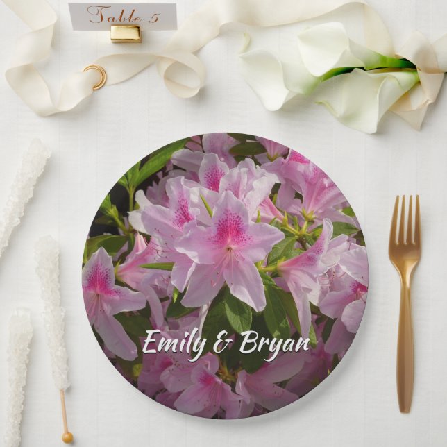Pink Azalea Bush Spring Floral Paper Plate (Wedding)