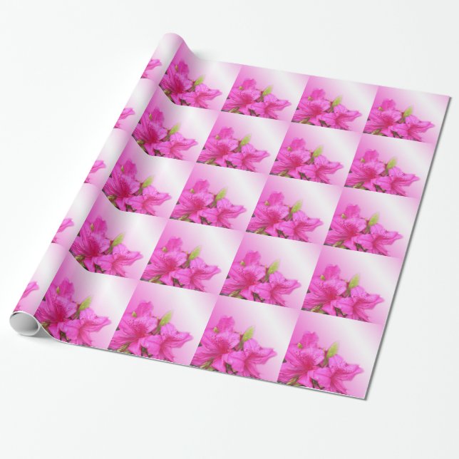 Pink azalea flowers holiday, birthday, Christmas, Wrapping Paper (Unrolled)