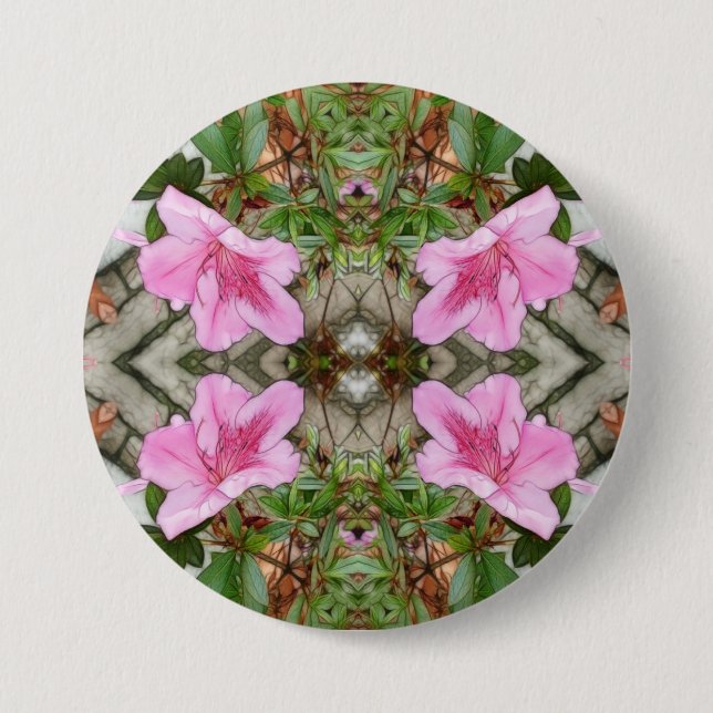 Pink Azaleas 1E kaleidoscope 3 Inch Round Button (Front)