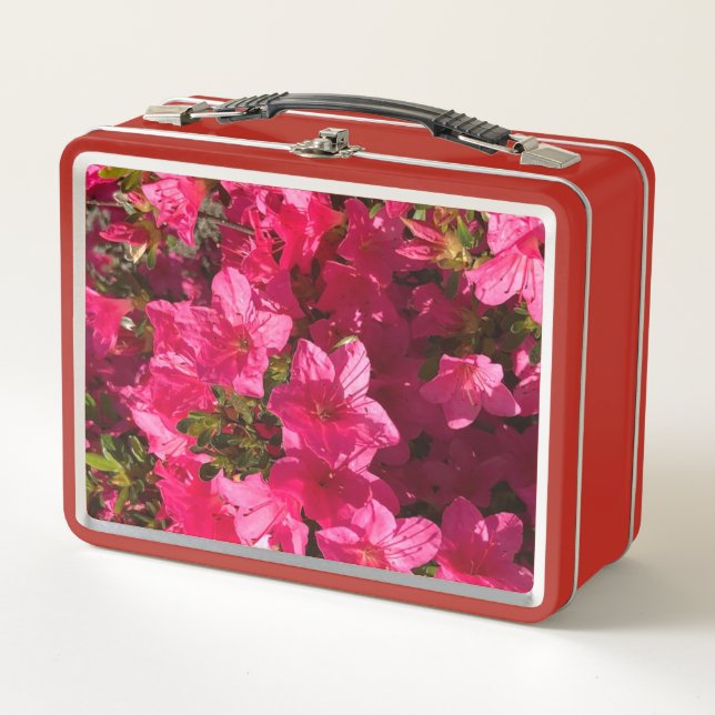 Pink azaleas floral flowers photo lunch box (Front)