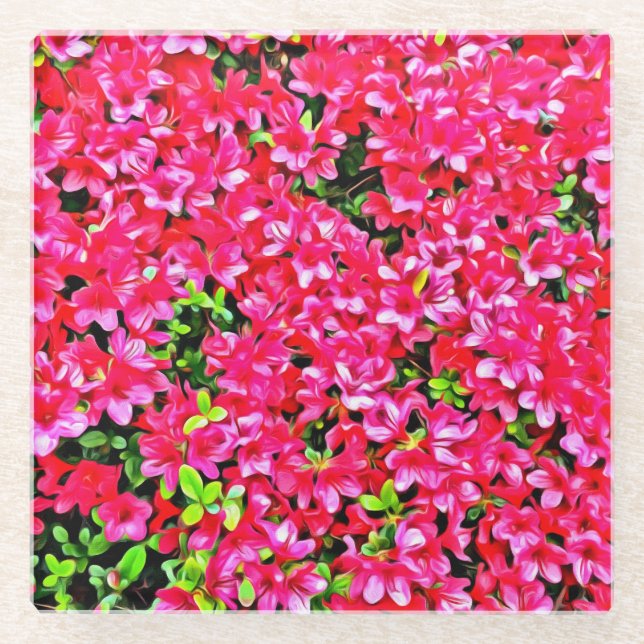 Pink Azaleas Glass Coaster (Front)