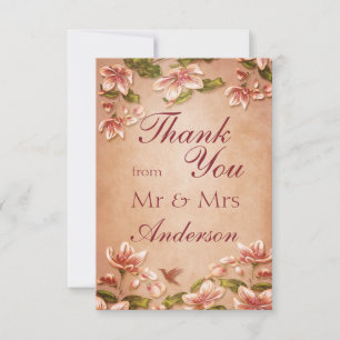Pink Azaleas Vintage Floral on Whiskey Thank You Card