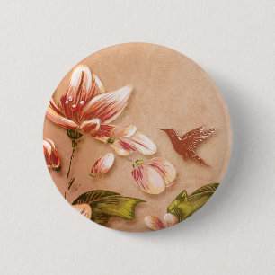 Pink Azaleas Vintage Floral on Whiskey Wedding 2 Inch Round Button