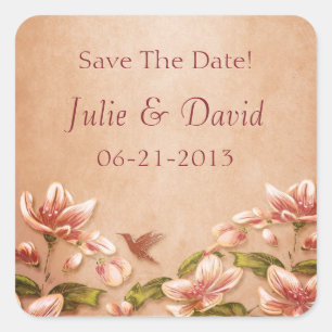Pink Azaleas Vintage Floral Save The Date Wedding Square Sticker