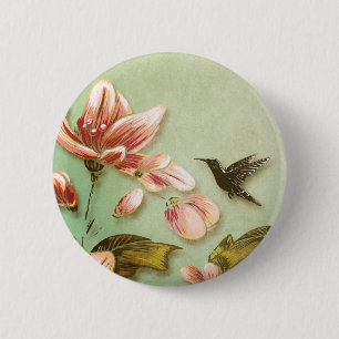 Pink Azaleas Vintage on Green Mist 2 Inch Round Button