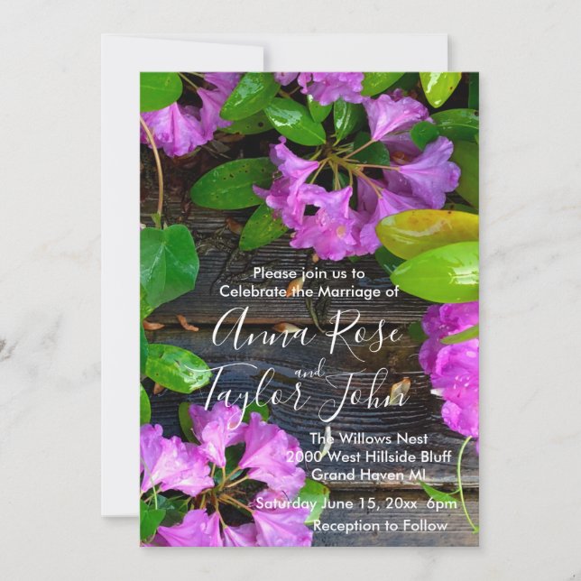 Pink azaleas wedding invitation (Front)