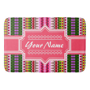 Pink Aztec Tribal Ikat Personalized Name Bath Mat