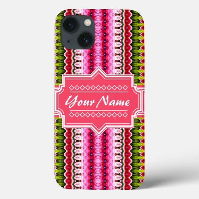 Pink Aztec Tribal Ikat Personalized Name Case-Mate iPhone Case (Back)