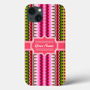 Pink Aztec Tribal Ikat Personalized Name iPhone 13 Case