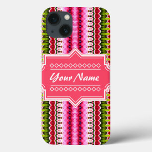Pink Aztec Tribal Ikat Personalized Name iPhone 13 Case