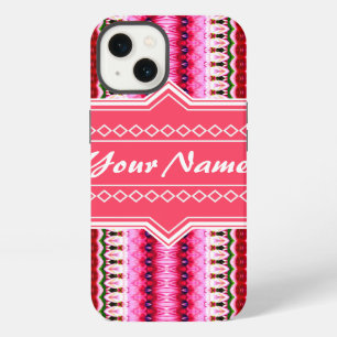 Pink Aztec Tribal Ikat Personalized Name iPhone 13 Case