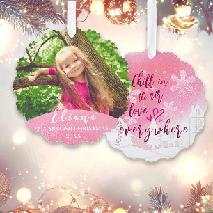 Pink Baby 2nd Christmas Custom Photo Ornament Card