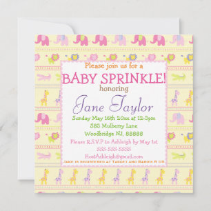Pink Baby Animals Baby Sprinkle Invitations