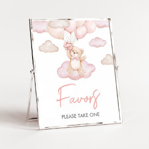 Pink Baby Bear Balloon Baby Shower Favours Poster