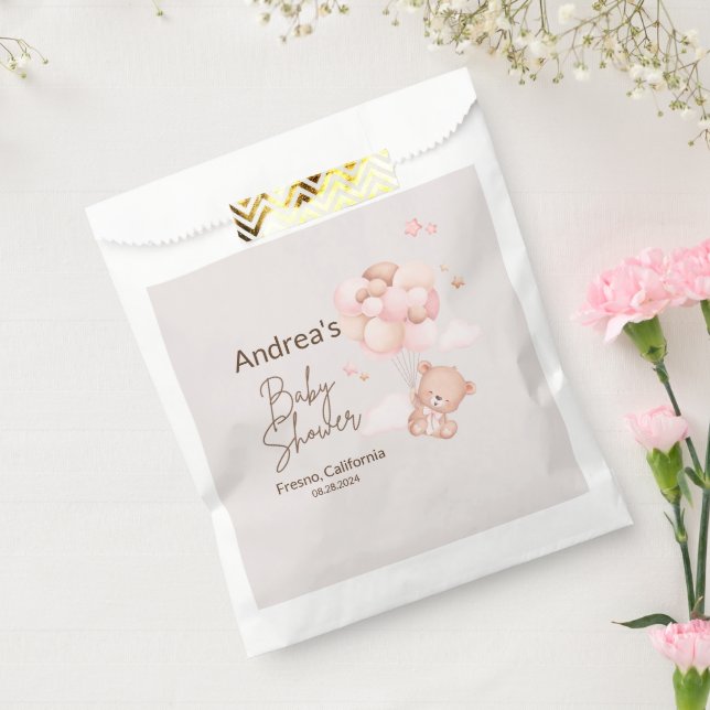 Pink Baby Bear & Balloons Baby Shower  Favour Bag (Sealed)