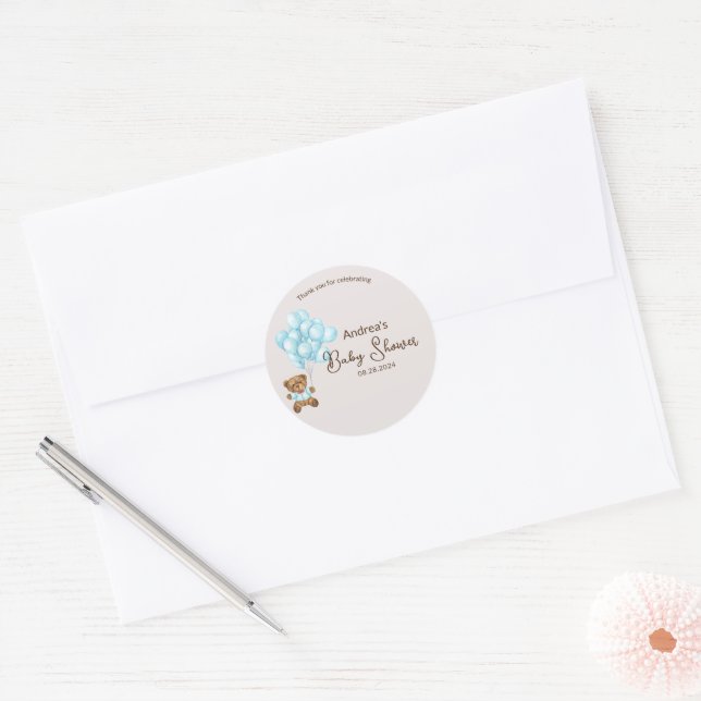 Pink Baby Bear & Balloons Baby Shower Stickers (Envelope)