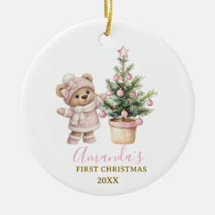 Pink Baby Bear First Christmas Keepsake Ceramic Ornament