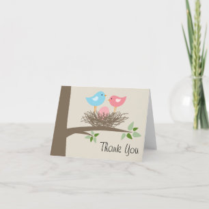 Pink Baby Bird's Egg & Nest Thank You Card