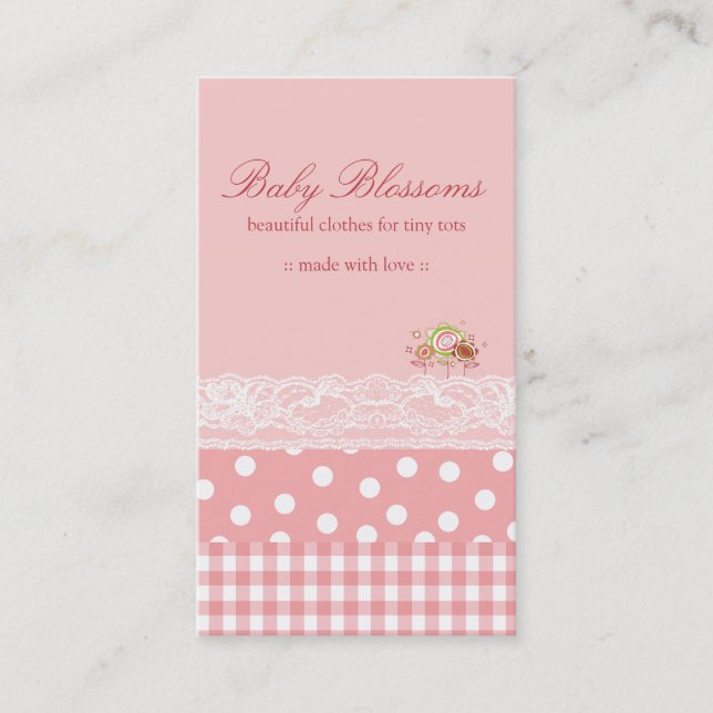 Pink Baby Blossoms Vérifie Dots Dentelle Carte de  (Devant)